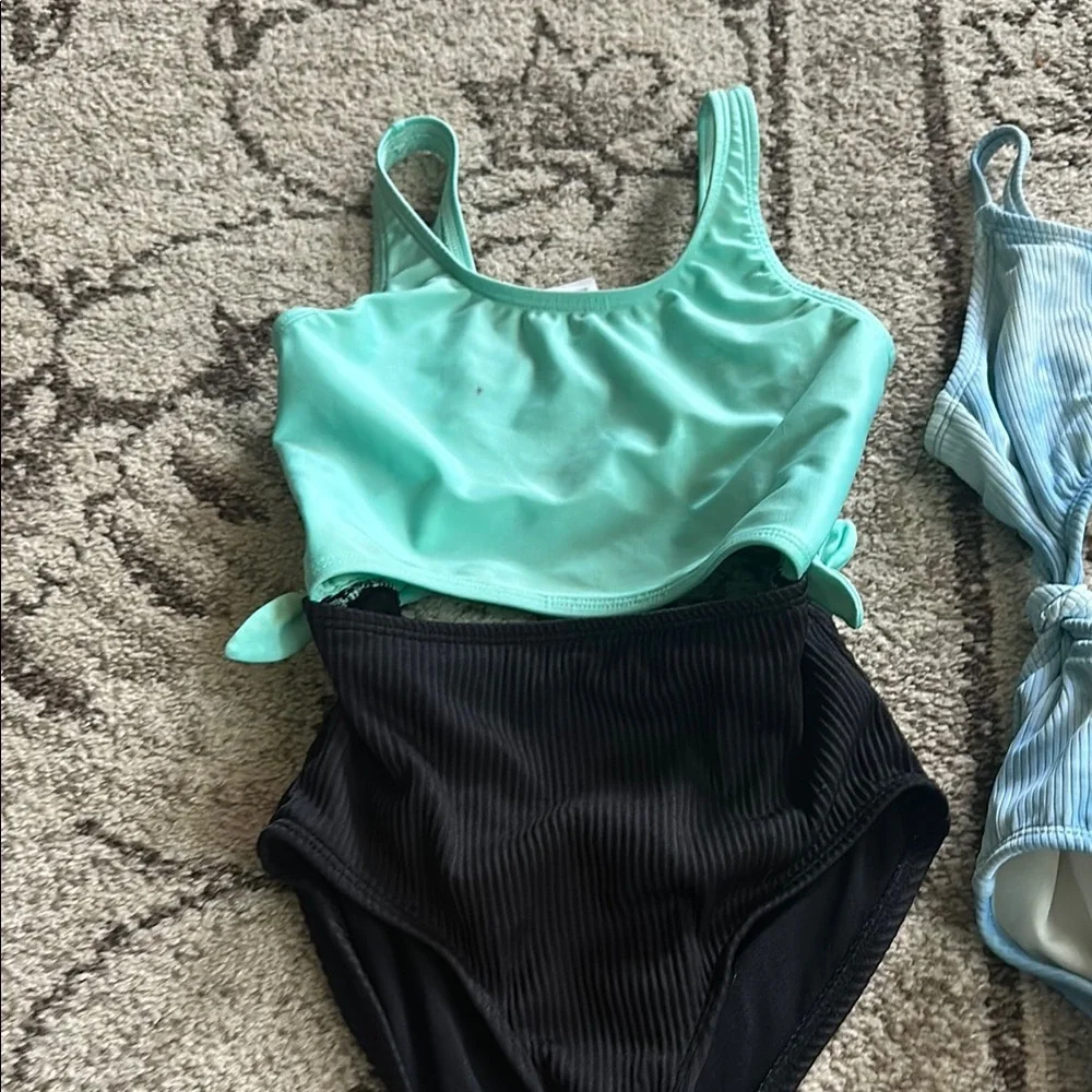Bundle/Art class Kids One Piece Swimsuit Set - Mint, Coral, and Blue